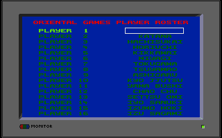 Oriental Games (Atari ST) screenshot: Player entry
