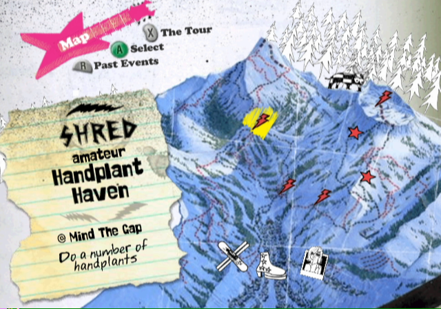 SSX on Tour (GameCube) screenshot: The map; choose an event
