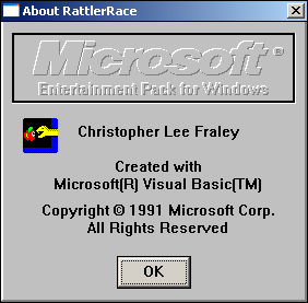 Rattler Race (Windows 3.x) screenshot: "About"
