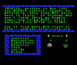 I.N.E.R.T.I.A. (MSX) screenshot: Background info
