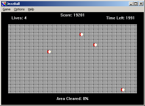 JezzBall (Windows 3.x) screenshot: Level 2 is populated by more balls!