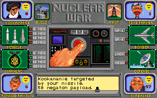 Nuclear War (Amiga) screenshot: Launching a 50 megaton missile on Kookamamie