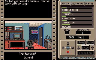 The Third Courier (Amiga) screenshot: The game begins inside your apartment