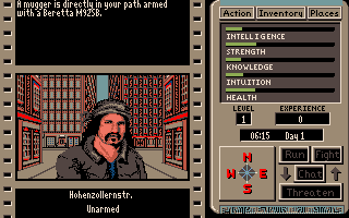 The Third Courier (Amiga) screenshot: A mugger attacks you!