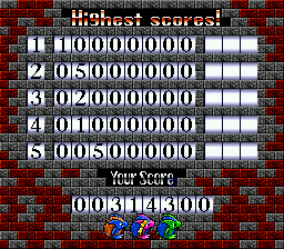 Dino Land (Genesis) screenshot: Highest scores