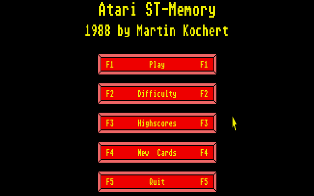 Atari ST-Memory (Atari ST) screenshot: Main menu: first you have to load a card set