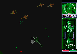 Red Zone (Genesis) screenshot: While on the ground, fighters are easy prey, but they get aloft quickly.
