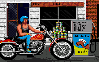 Harley-Davidson: The Road to Sturgis (Amiga) screenshot: At the gas station