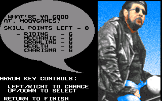 Harley-Davidson: The Road to Sturgis (Amiga) screenshot: Select your skills