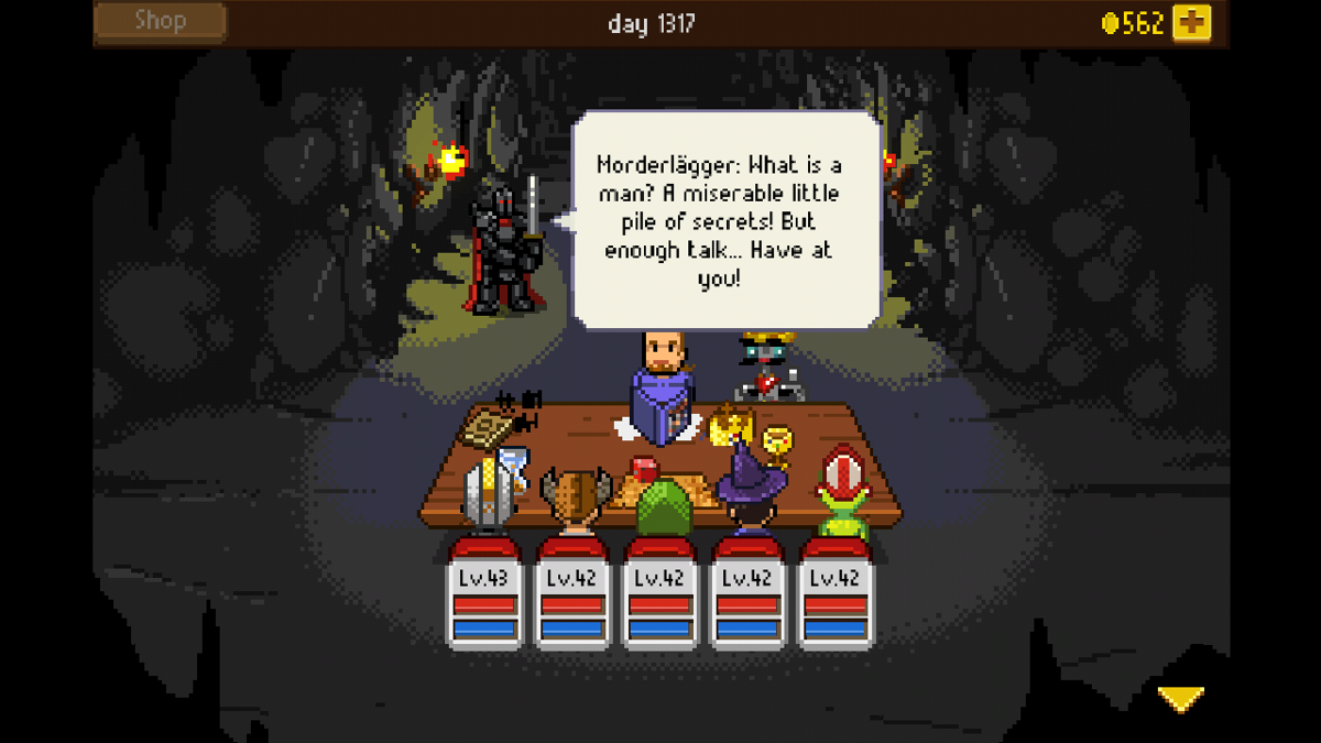 Knights of Pen & Paper + 1 Edition (Android) screenshot: What is a man? A miserable pile of secrets!