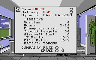 F-16 Combat Pilot (Amiga) screenshot: Pilot's log