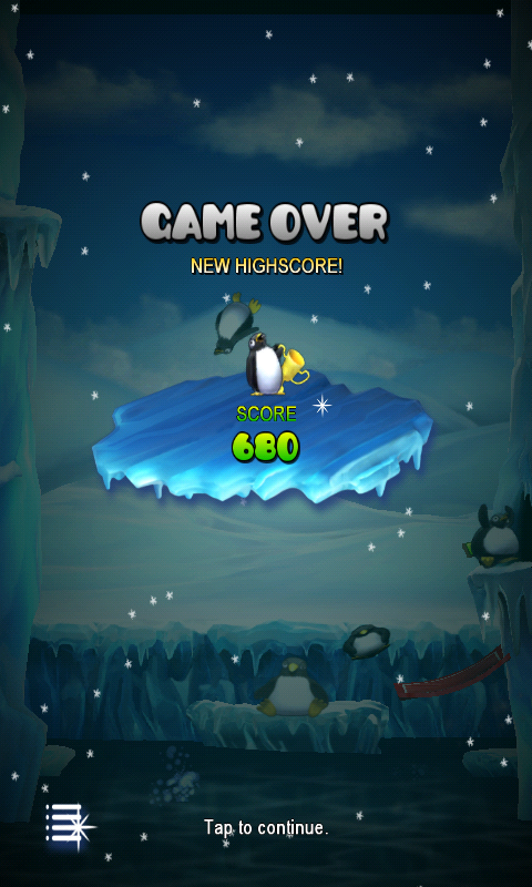 Penguin Palooza (Android) screenshot: Game over