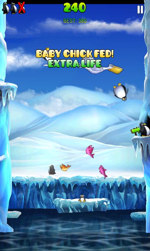 Penguin Palooza (Android) screenshot: Feed the baby chick to get extra lives