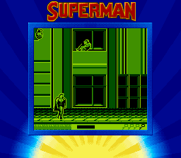 Superman (Game Boy) screenshot: A sniper takes aim at the Man of Steel.