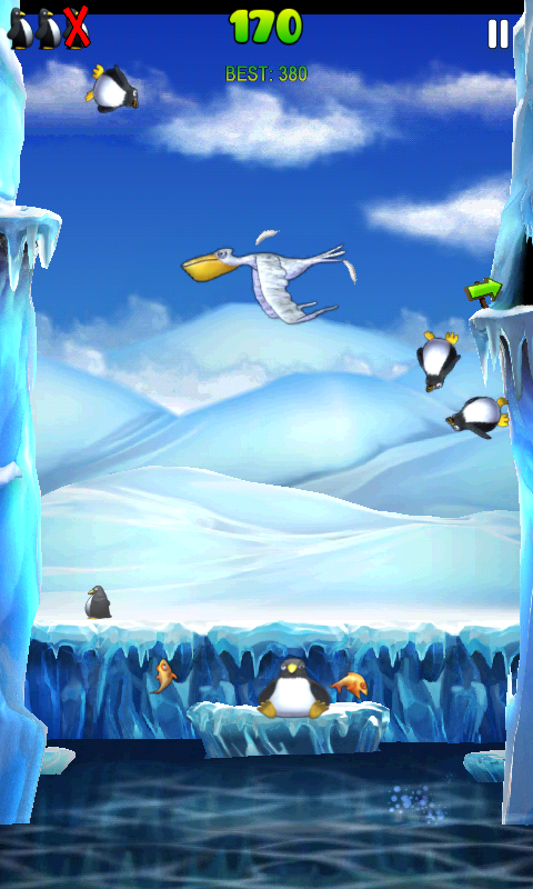 Penguin Palooza (Android) screenshot: Flying bird appears