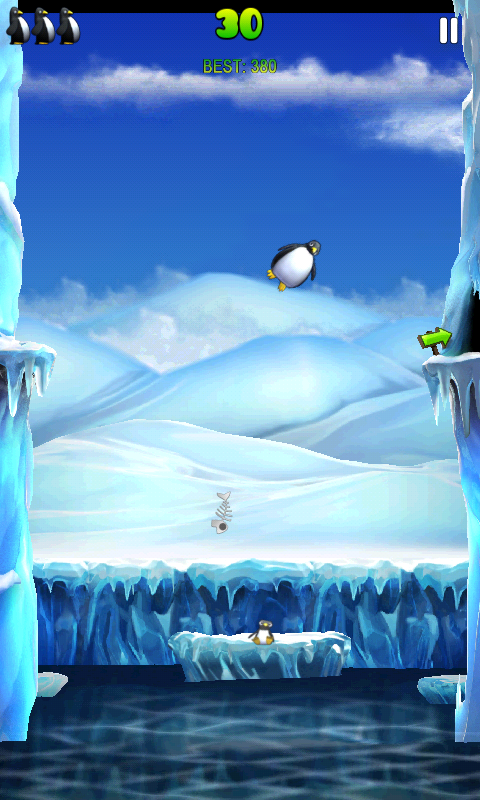 Penguin Palooza (Android) screenshot: Penguin eat fish and gets bloated