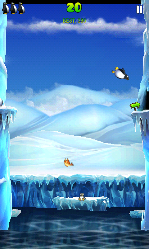 Penguin Palooza (Android) screenshot: Fish jump out of the water