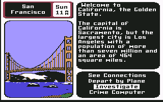 Where in the U.S.A. Is Carmen Sandiego? (Commodore 64) screenshot: San Francisco