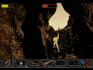 Time Commando (SEGA Saturn) screenshot: Some parts of the environment can be interacted with by standing next to it and pressing B button.