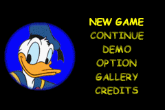 Disney's Donald Duck Adv@nce!*# (Game Boy Advance) screenshot: Main menu