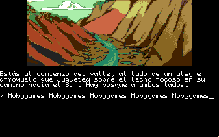 La Aventura Original (Amiga) screenshot: Valley surrounded by the forest.