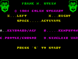 Frank N Stein (ZX Spectrum) screenshot: Main menu