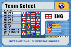 International Superstar Soccer (Game Boy Advance) screenshot: Team selection