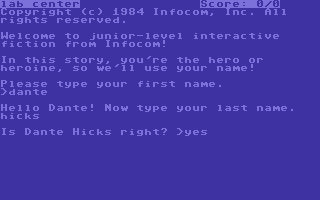 Seastalker (Commodore 64) screenshot: Welcome to junior-level interactive fiction from Infocom!
