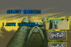 Masters of the Universe: He-Man - Power of Grayskull (Game Boy Advance) screenshot: Mission selection screen.