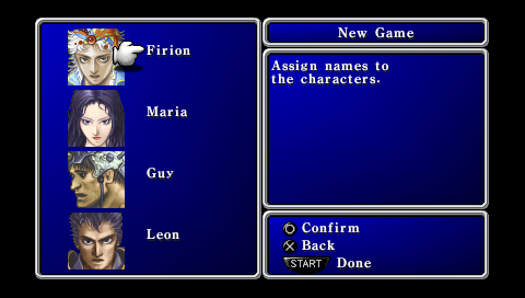 Final Fantasy II (PSP) screenshot: New game - You can change the name of your heroes