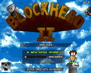 Blockhead 2 (Amiga) screenshot: Game over - high score