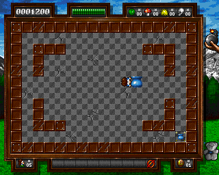Blockhead 2 (Amiga) screenshot: Pushing the pot towards the exit