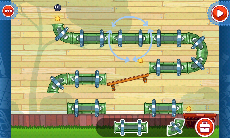 Amazing Alex (Android) screenshot: Using pipes to direct a ball