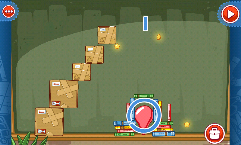Amazing Alex (Android) screenshot: Using falling boxes to release balloon