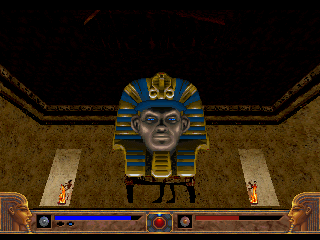 Powerslave (SEGA Saturn) screenshot: Having a little chat with a Pharaoh head.