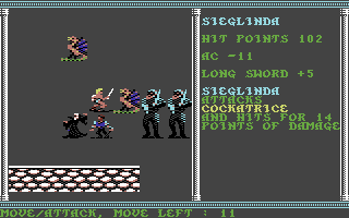 Secret of the Silver Blades (Commodore 64) screenshot: Combat screen