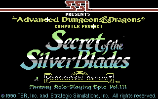 Secret of the Silver Blades (Commodore 64) screenshot: Title screen