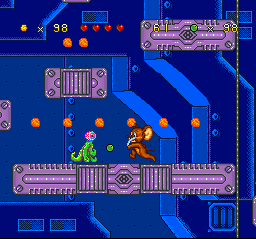 Tom and Jerry (SNES) screenshot: While explores the current stage, Jerry finds an octopus-like enemy: he decided to marble-defeat it!