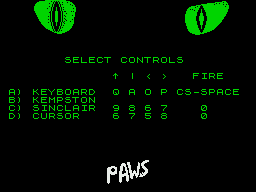 Paws (ZX Spectrum) screenshot: Controls