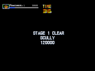 The Punisher (Genesis) screenshot: Stage 1 cleared. You defeated Scully.