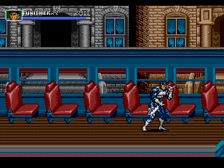 The Punisher (Genesis) screenshot: You will fight the stage boss in a bus.