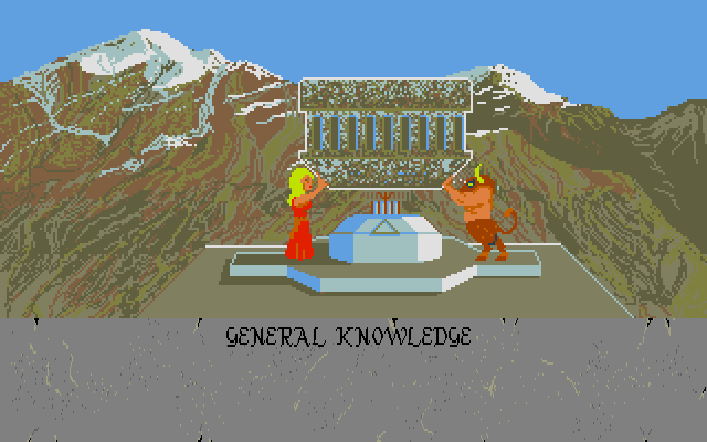Powerplay: The Game of the Gods (Atari ST) screenshot: Answering a question in combat!