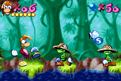 Rayman (Game Boy Advance) screenshot: Fighting some enemies.
