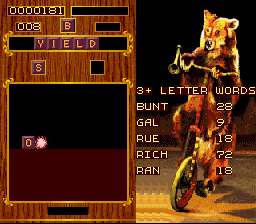 Wordtris (SNES) screenshot: It 'blasts' any letter it touches.