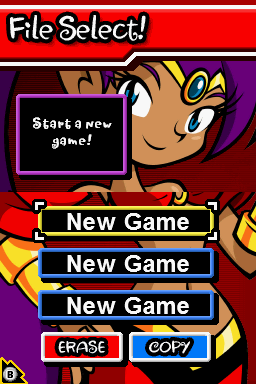 Shantae: Risky's Revenge (Nintendo DSi) screenshot: Starting a new game.