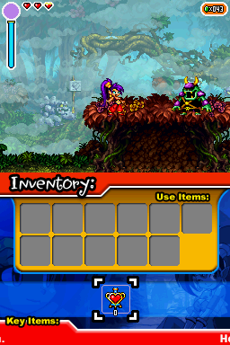 Shantae: Risky's Revenge (Nintendo DSi) screenshot: Encountering an orc in Tangled Forest.