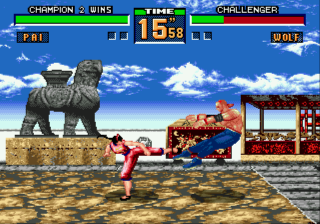 Virtua Fighter 2 (Genesis) screenshot: Pai takes out Wolf...