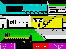 Back to Skool (ZX Spectrum) screenshot: In second game of series in school building added toilet.