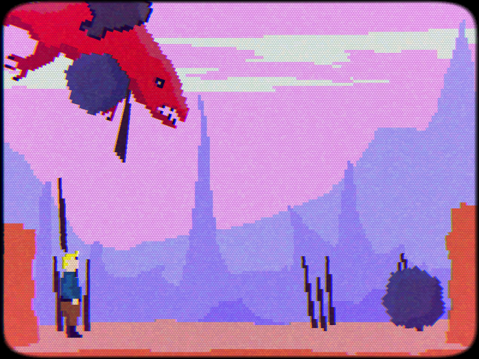 Another Dragon (Browser) screenshot: Throw the spears at the ragon while dodging the falling boulders
