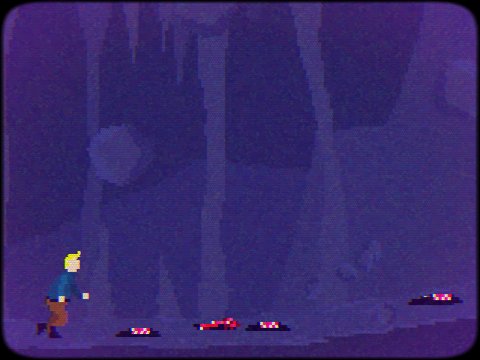 Another Dragon (Browser) screenshot: The falling boulders can kill both you and the slime creatures